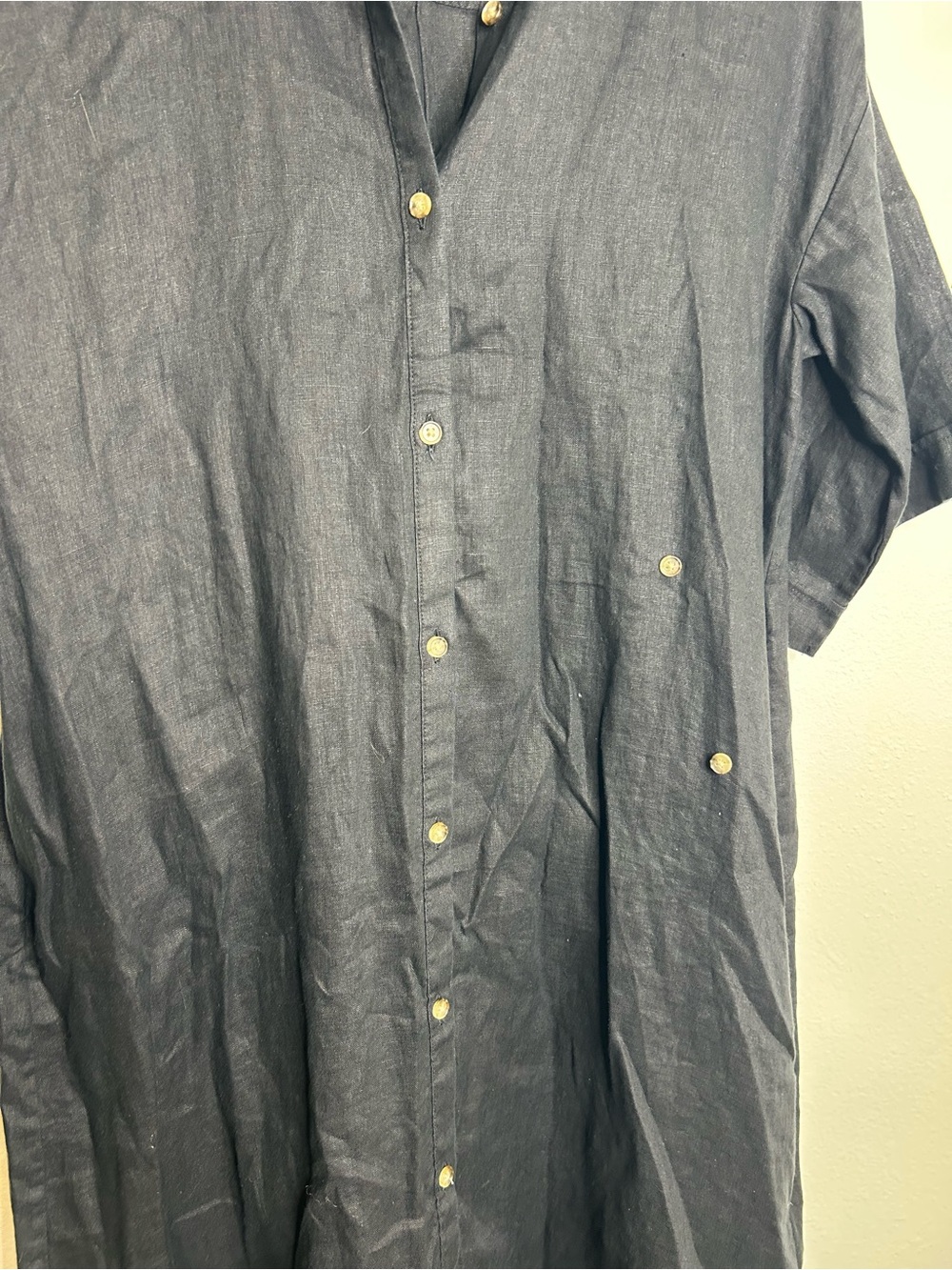 Banana Republic 100% Linen Black Asymmetrical Button Down Shirt Dress - Picture 5 of 15